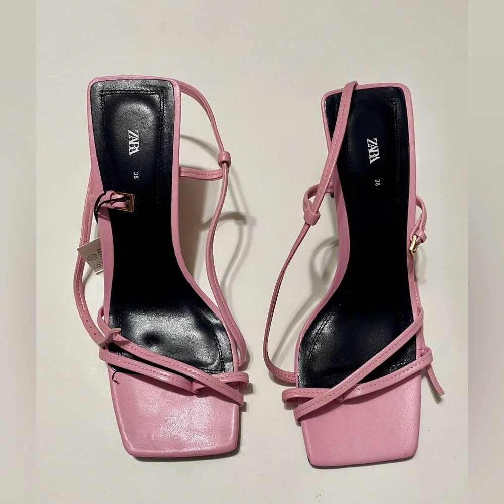 ZARA PINK LEATHER HEELED SANDALS SIZE 7(38)